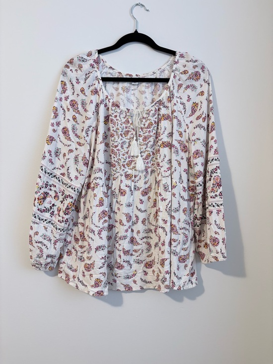 Old Navy Tops - Boho Peasant Blouse XL Floral Tassel Cottagecore Festival Romantic Top